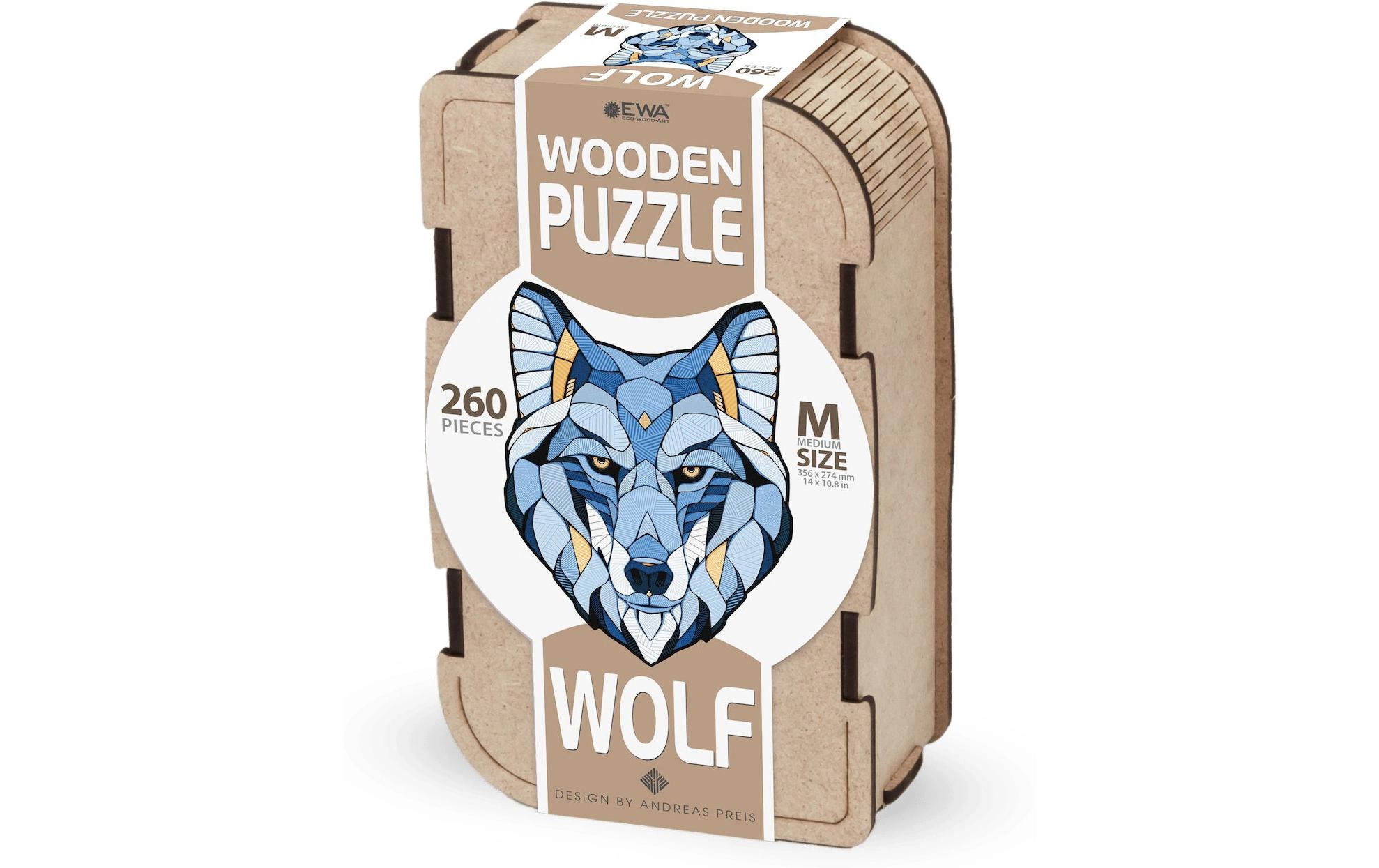 Holz-Puzzle Wolf 260 TeileFarbenfrohes klassisches Holzpuzzle mit ungewöhnlichen Teilen