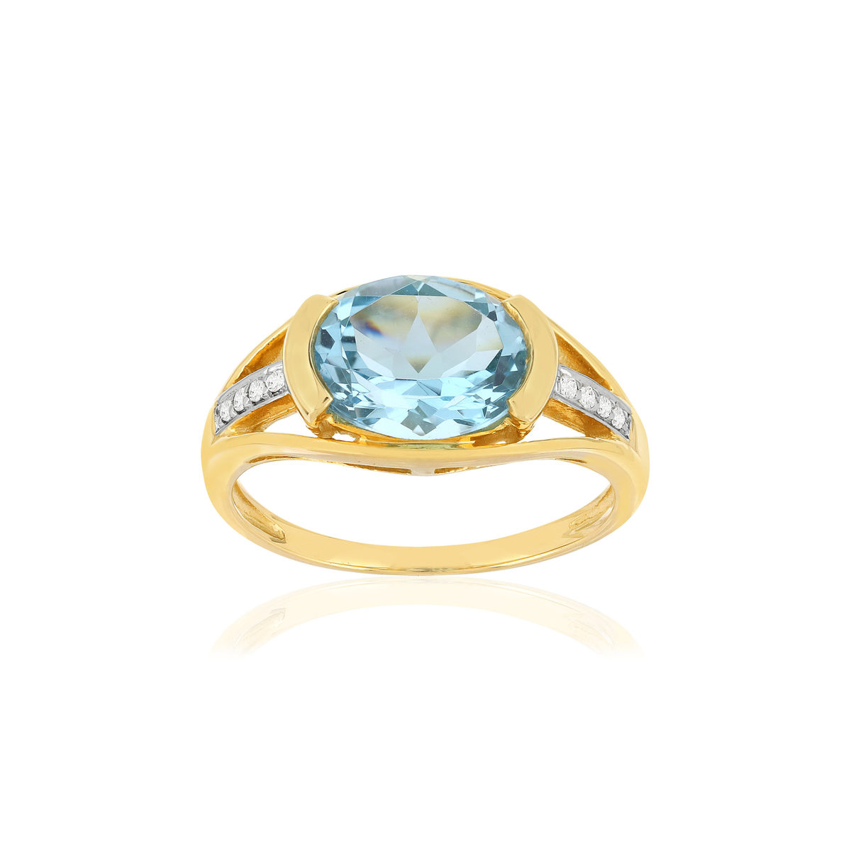 Bague or 375 2 tons, Topaze, diamants.