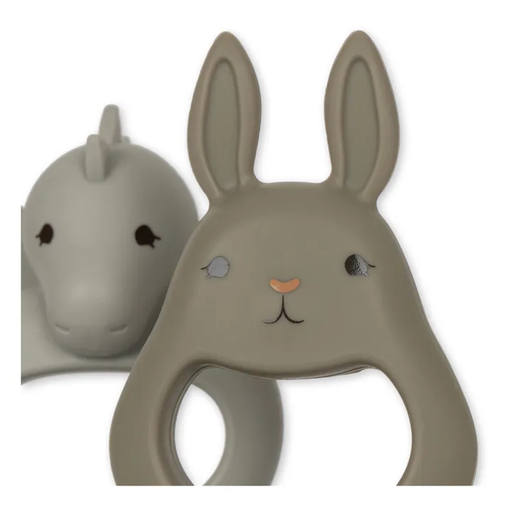 Konges Sløjd Tétines grignoteuses Dragon/Lapin - Set de 2 | Gris