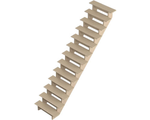 Pertura Linos eikenhouten trap zonder stootborden, gelakt, recht, 85 cm, 12 treden / 13 stootborden