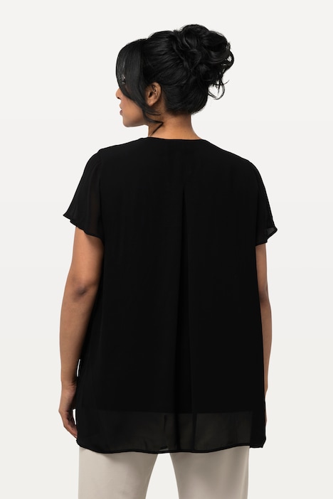 Bluse, Drapierung, A-Linie, Rundhals, Halbarm
