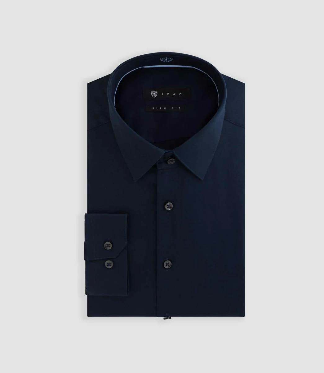 Chemise slim en satin de coton marine 