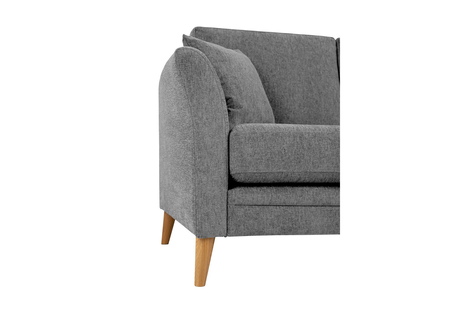 Eden hjørnesofa 2,5-seter med åpen ende venstre. Tekstil Thor 3 Grey med ben i eik natur (15137).