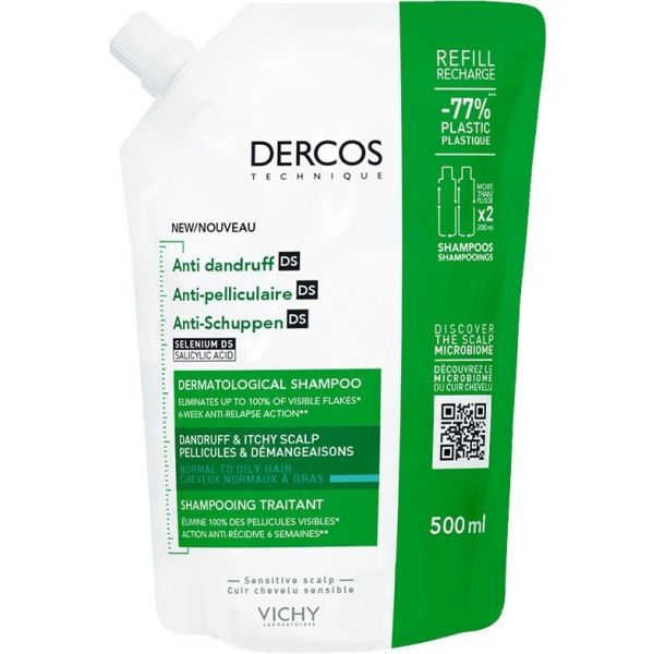 Vichy Dercos Recarga Shampoo Anticaspa Cabelos Normais a Oleosos Ecorefill 500ml