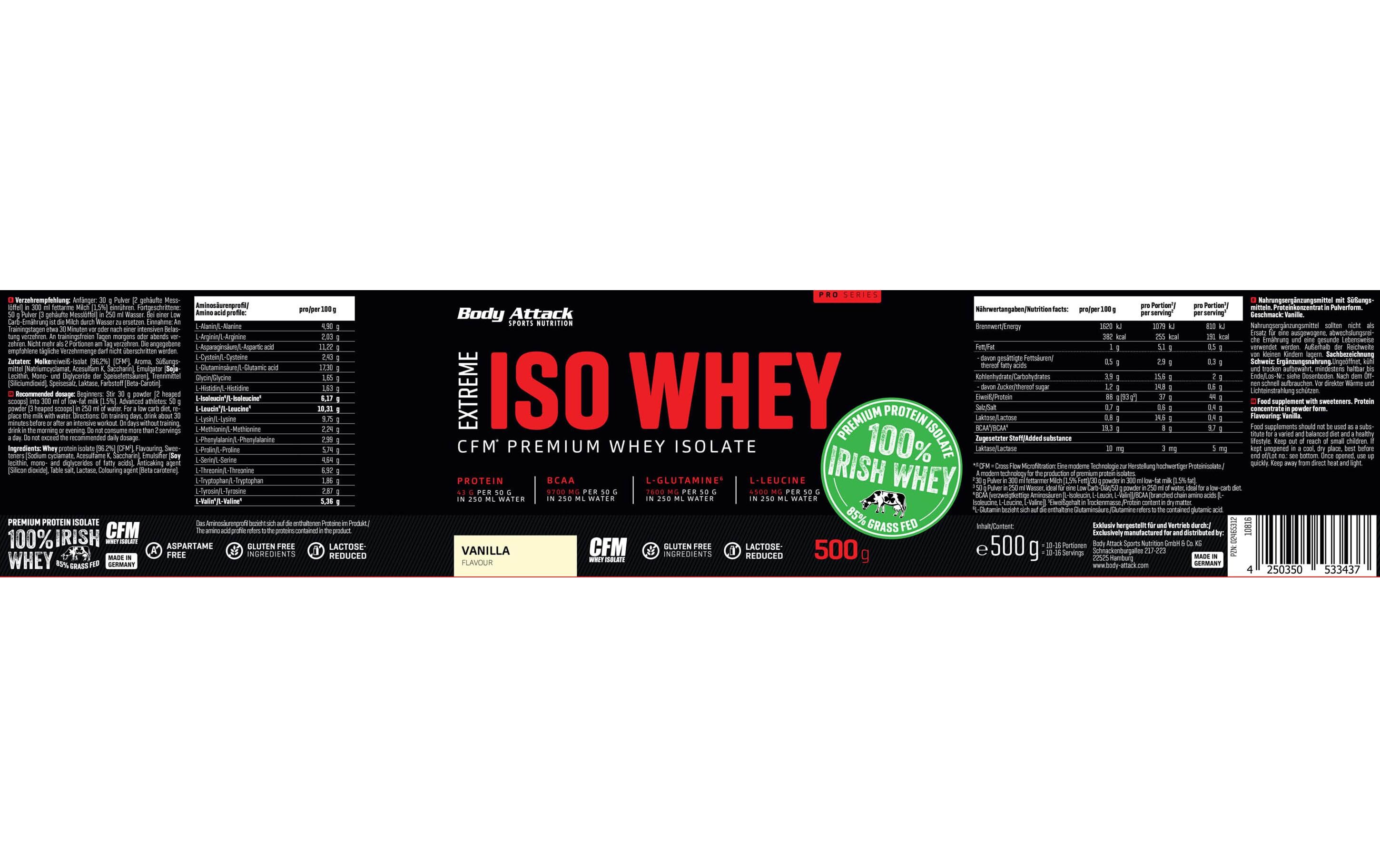 Pulver Extreme Iso Whey Professional Vanille 500 gNahrungsergänzungsmittel mit wertvollem Whey Isolat