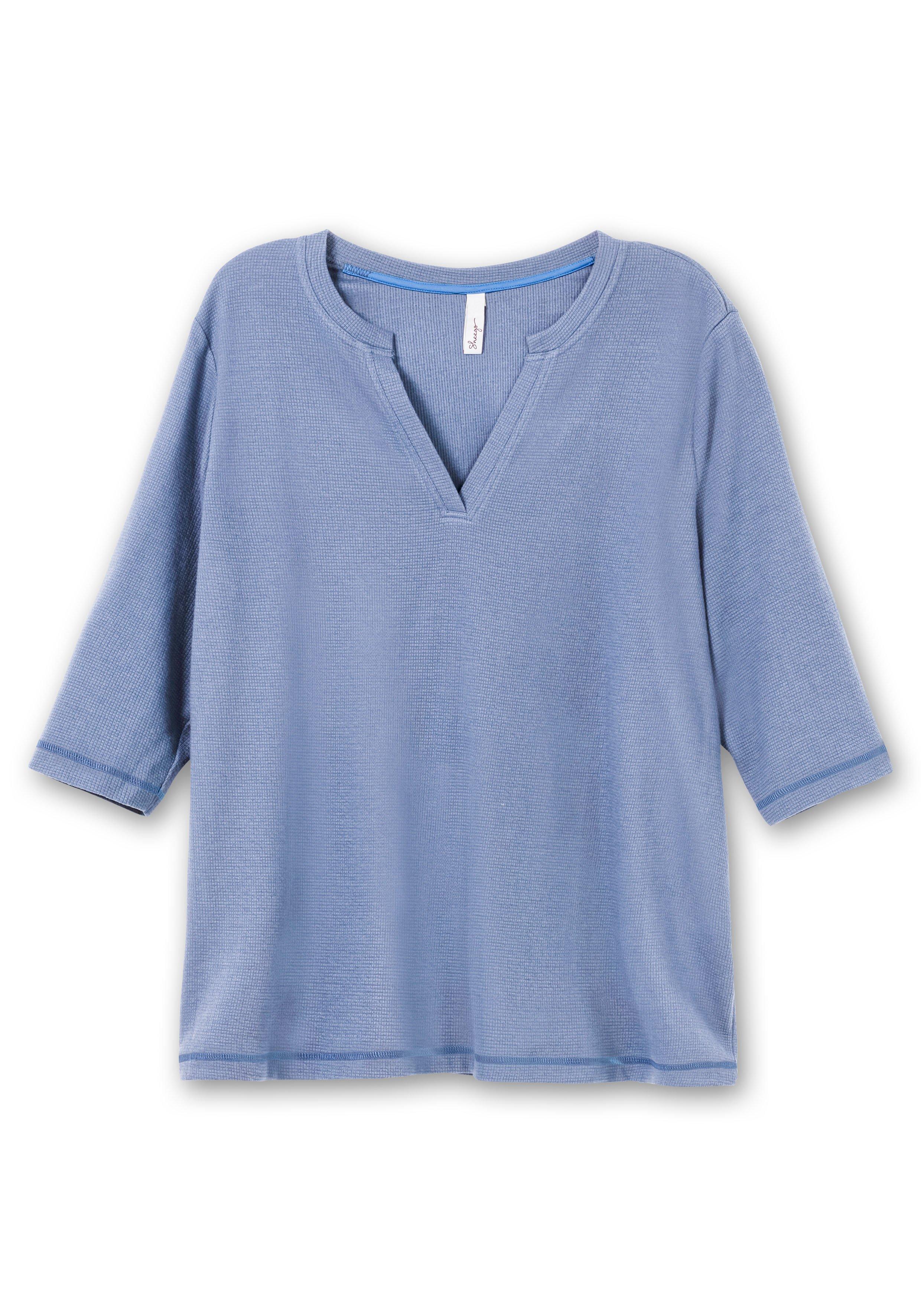 Jerseyshirt aus Waffelpiqué, mit V-Cut und 3/4-Arm