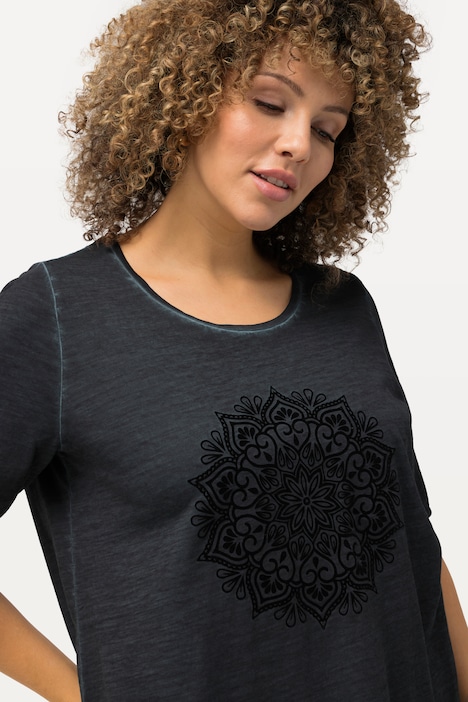 T-Shirt, Mandala-Flockdruck, Classic, Rundhals, Halbarm