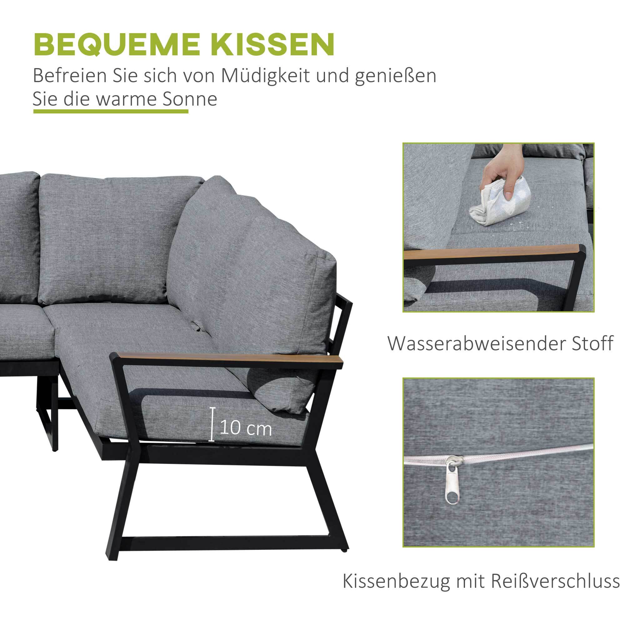 Outsunny Gartenmöbel Set mit Sitzkissen grau 205L x 72B x 73,5H cm