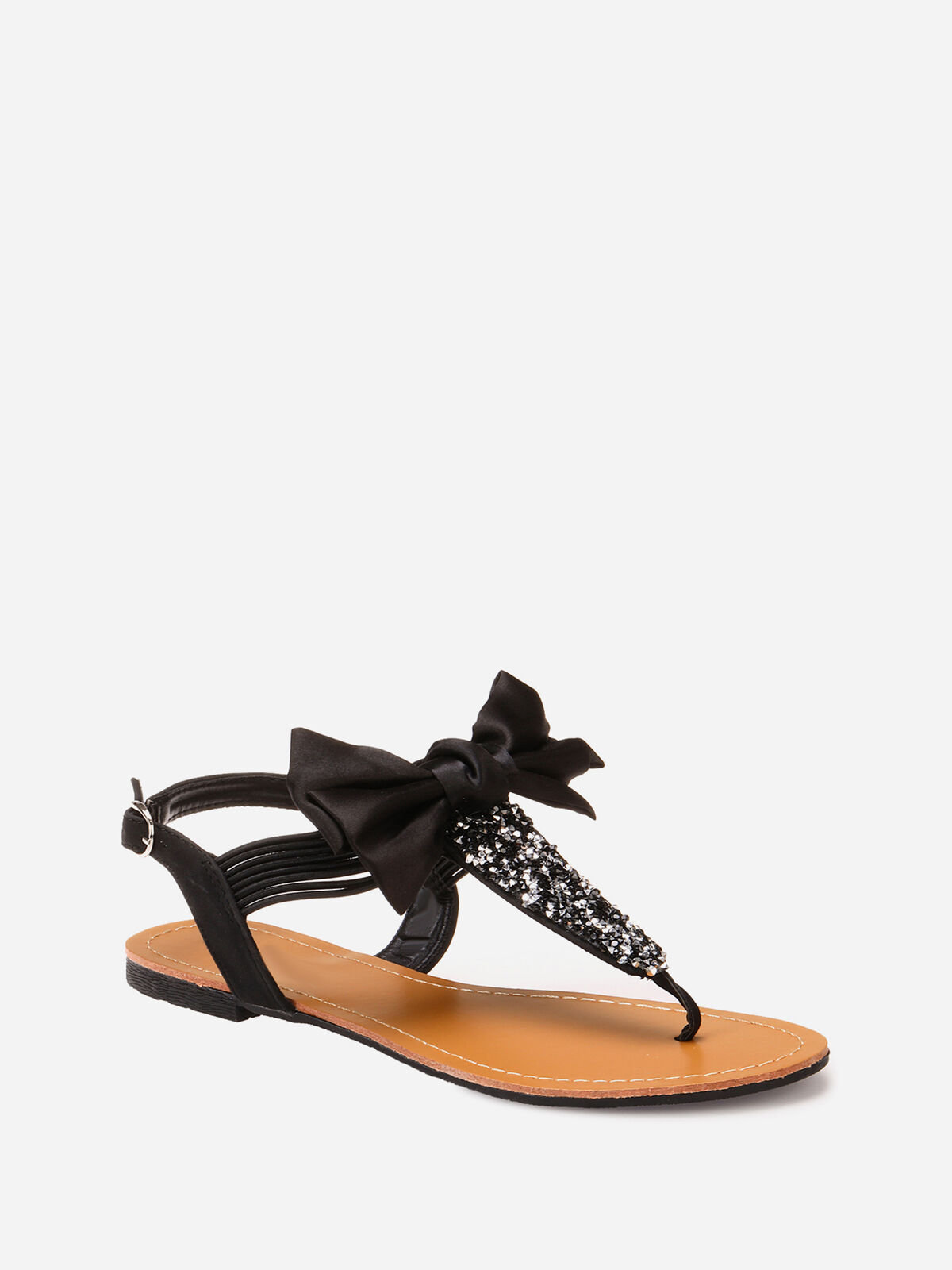 Sandales à strass et noeud- Noir