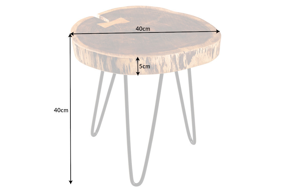 Industrial Beistelltisch GOA 40cm natur Akazie Massivholz Baumstamm rund Hairpin Legs