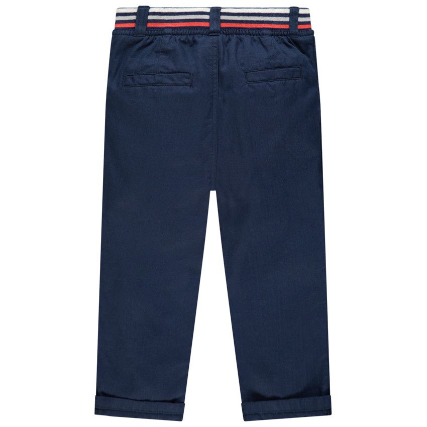 Pantalon en coton et lin à taille élastiquée rayée - Bleu marine
