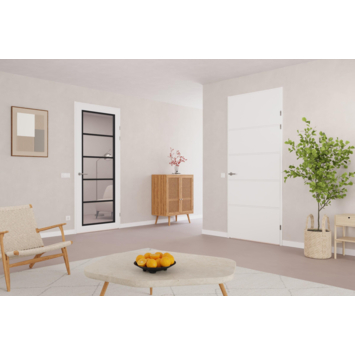 Arne & Bodil binnendeur ABD516 rook glas - extra wit afgelakt - glaslat diep zwart