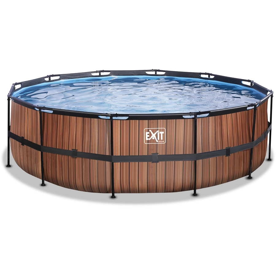 EXIT Frame Pool ø488x122cm (12v Sandfilter) – Holz optik