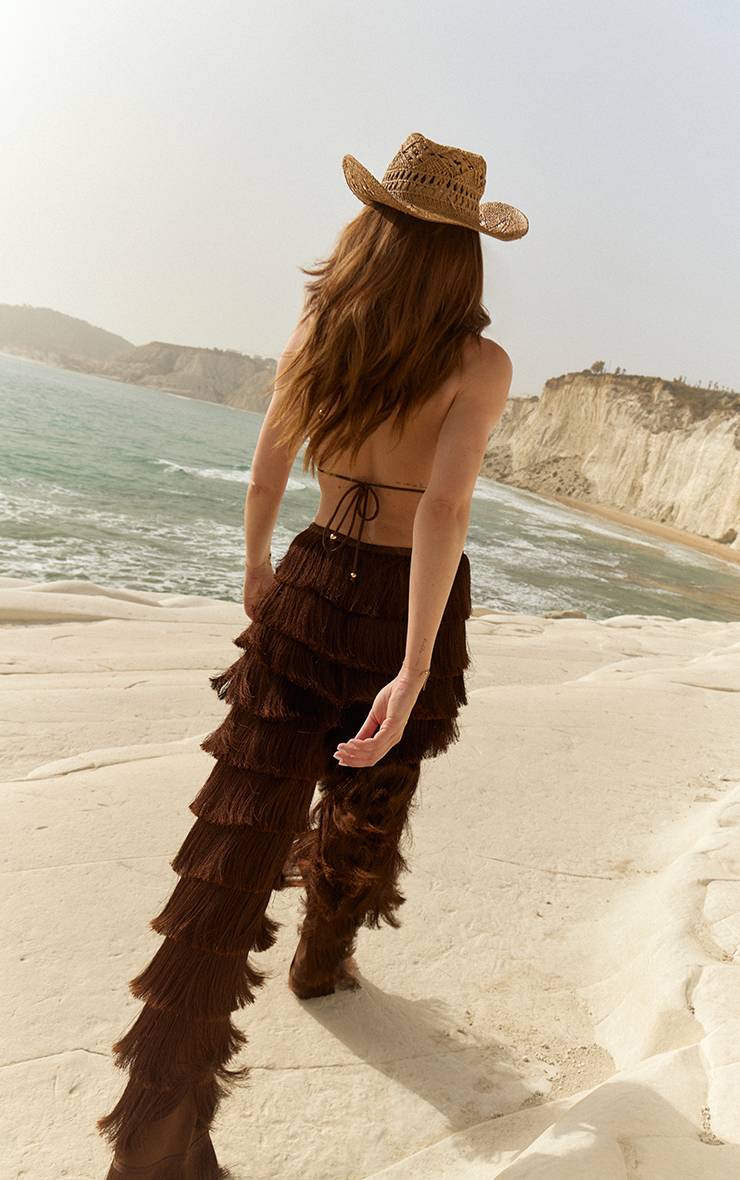 Chocolat Pantalon À Franges Superposées