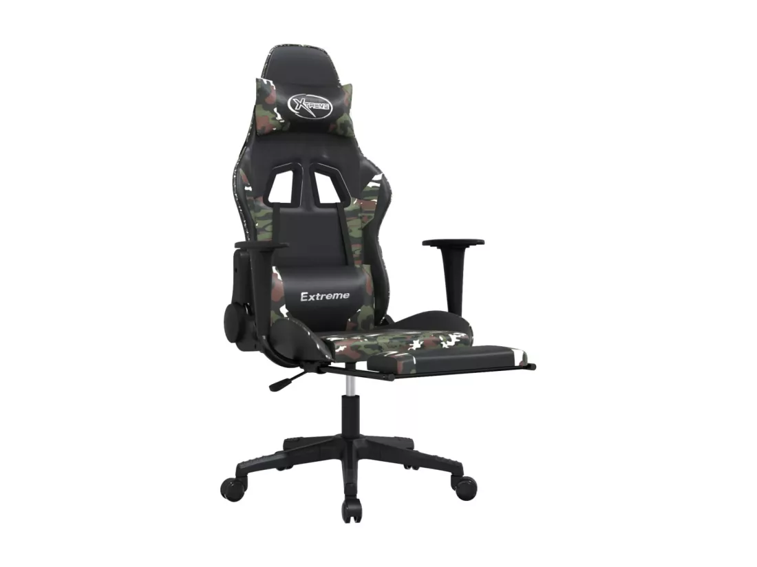Chaise de jeu avec repose-pied Noir et camouflage Similicuir