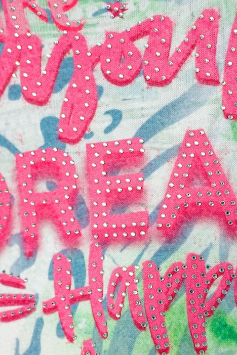 T-Shirt, A-Line, Allover-Print, Schriftzug vorne, Rundhals, 3/4-Ärmel