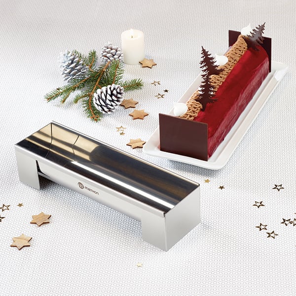 Gouttière à bûche démontable en inox avec plaque à pâtisserie et tapis