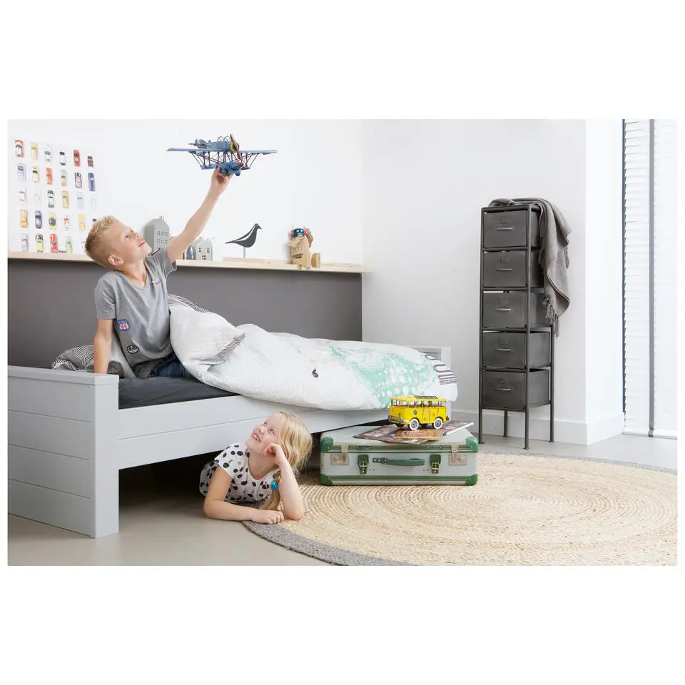 WOOOD Dennis Bed Excl Lade - Grenen - Betongrijs - 53x219x95