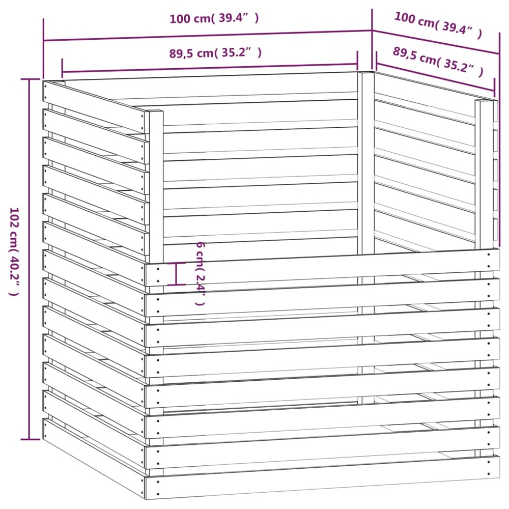 Composteur blanc 100x100x102 cm bois massif de pin