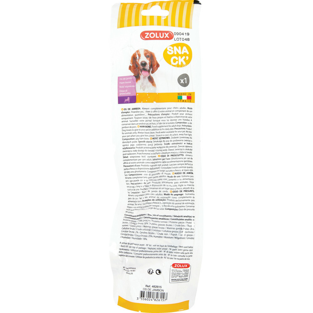 3 os de jambon de 300g minimum pour chiens.
