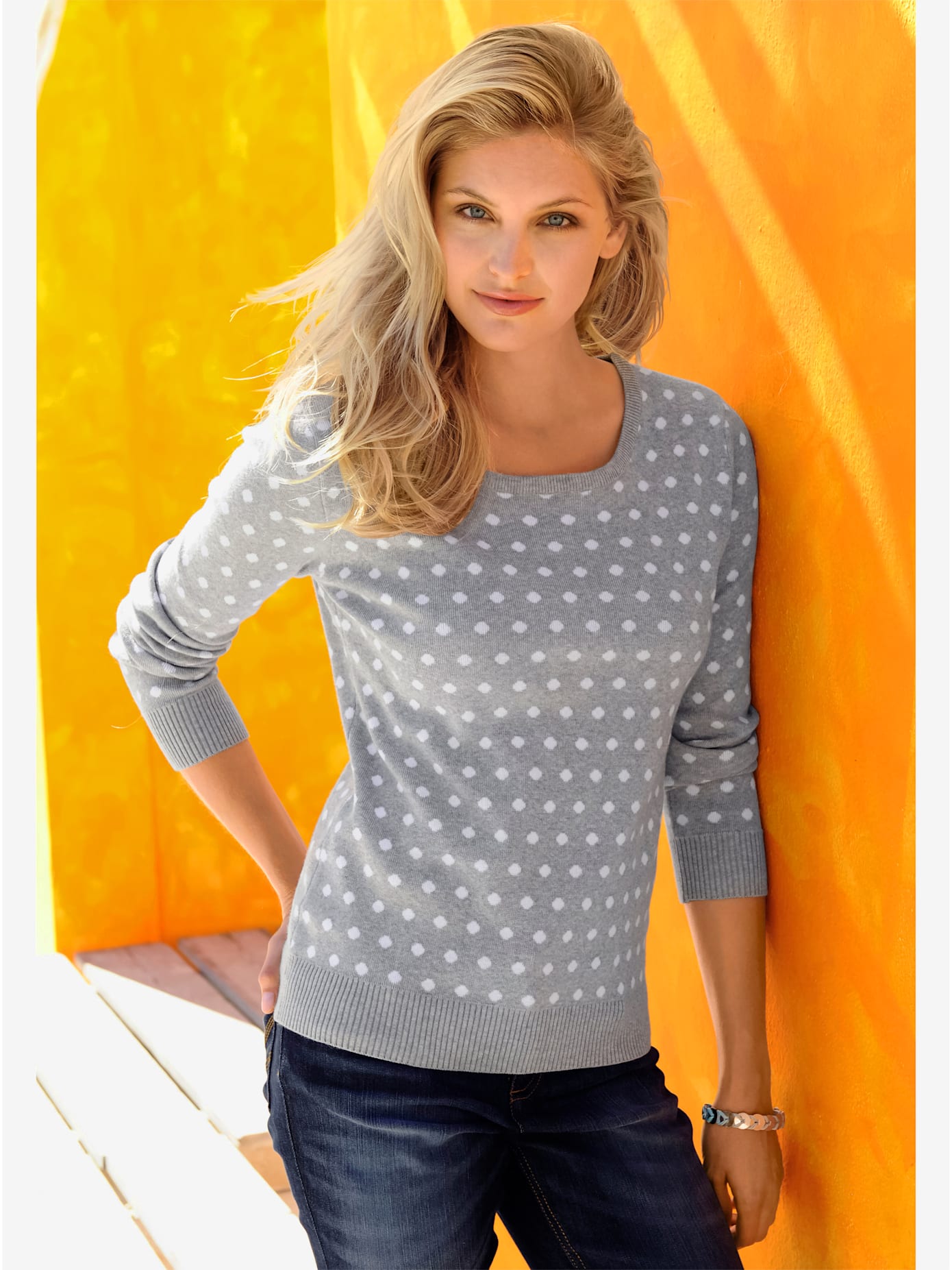 Pull à pois manches longues en jacquard