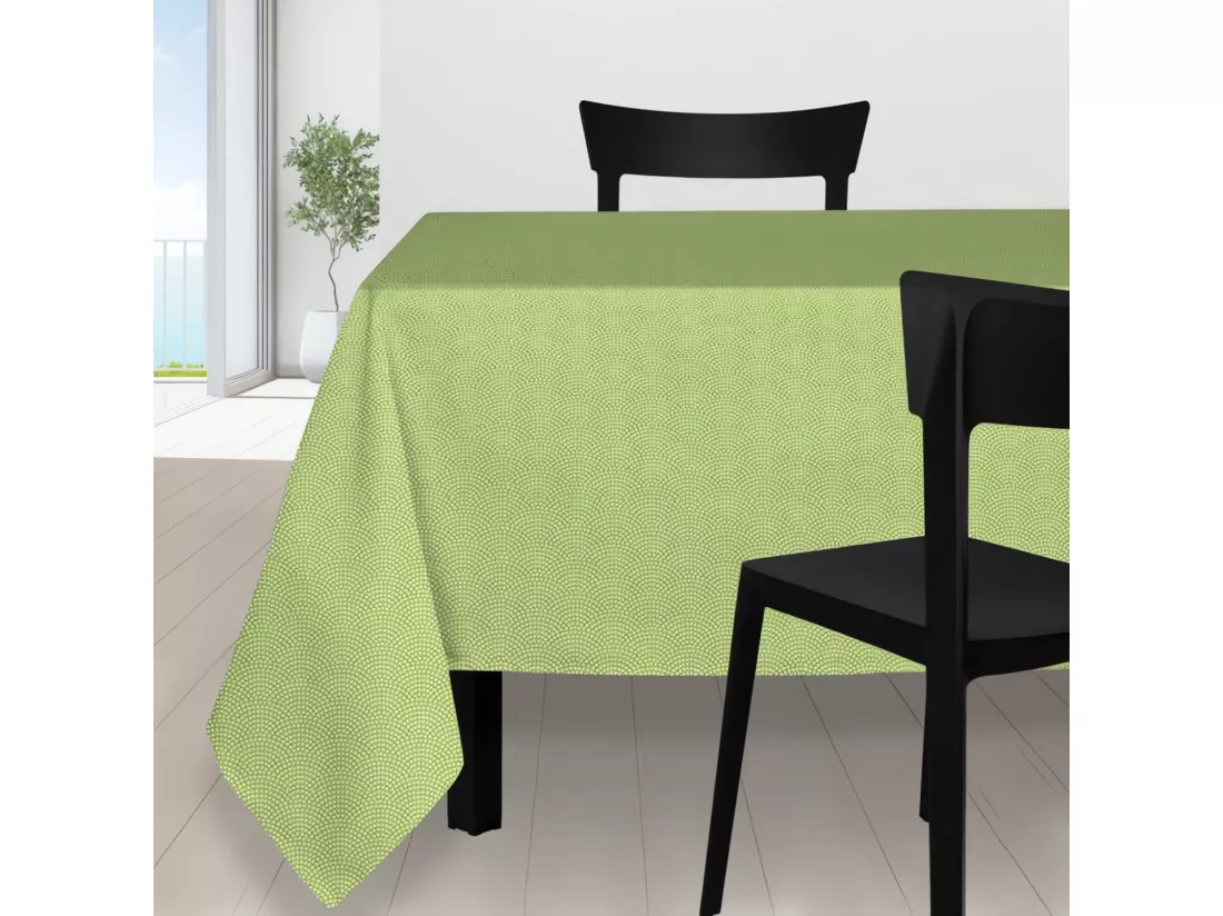 Nappe rectangle 140X300 cm PAON vert amande, par Soleil d'Ocre