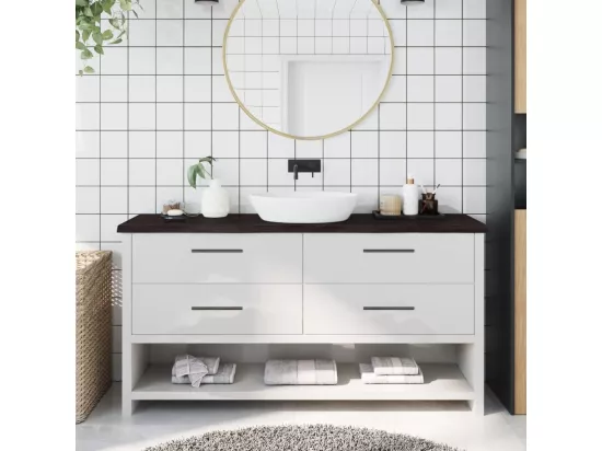 Comptoir de salle de bain marron foncé bois massif traité