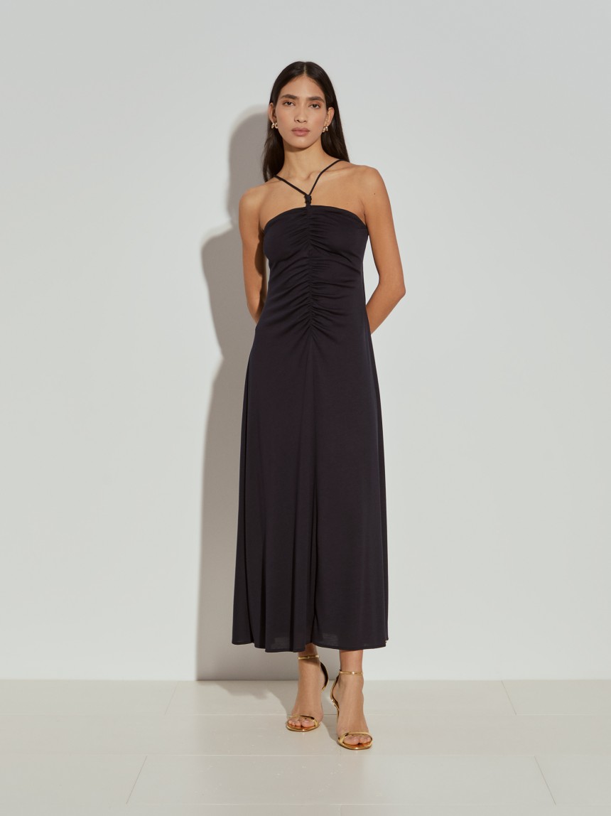 Vestido comprido de malha com liocel