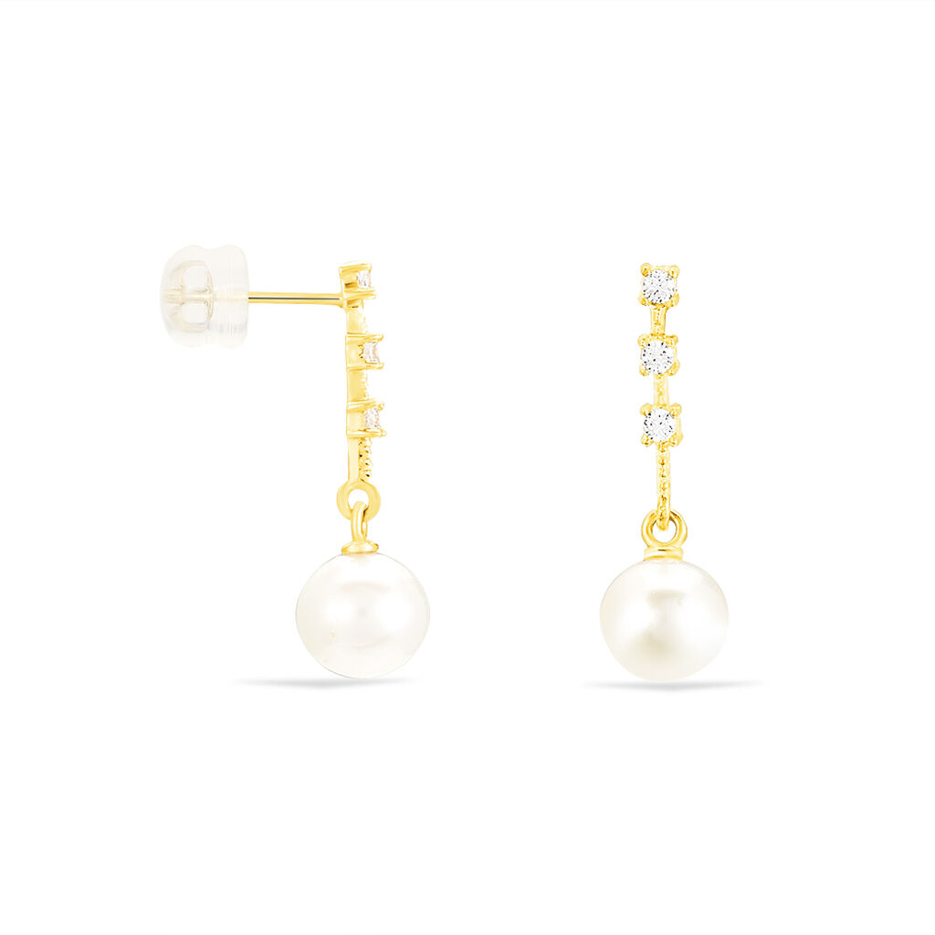 Boucles D'oreilles Pendantes Louise-marie Or Jaune Perle De Culture