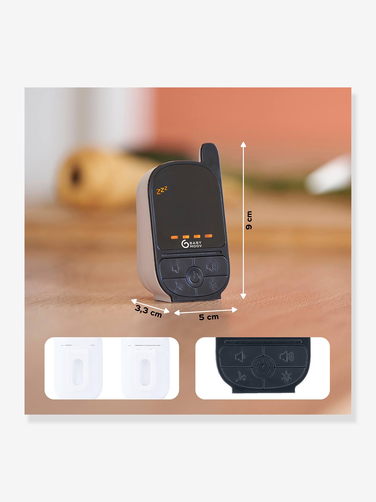 Monitor de bebê BABYMOOV Handy Care, preto claro, liso com estampas