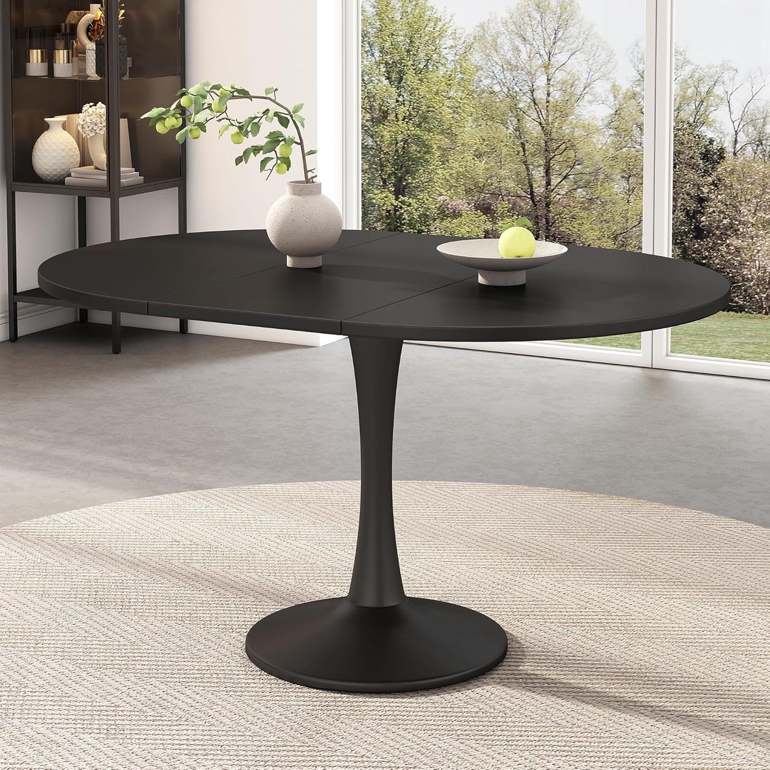 Runder Esstisch ausziehbar 100/140 x 40 x 75 cm, Esszimmertisch/küchentisch für 2-6 Personen, Stilvoller Couchtisch/Holztisch, Runder tisch/ausziehtisch für Küche, Wohnzimmer, Esszimmer (Schwarz) KQ0869076