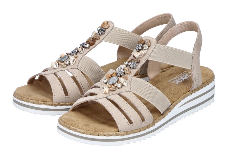 Rieker Riemchensandale  , Sommerschuh, Sandalette, Keilabsatz, mit sommerlicher Verzierung