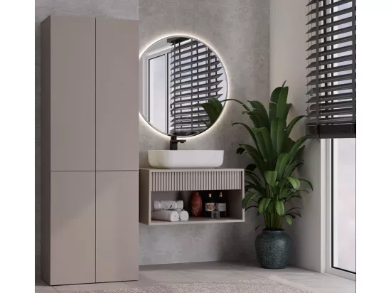 RORY - Armoire de salle de bain avec panier - Dimensions 174x60x30 - Meuble de rangement salle de bain espace buanderie - Gris