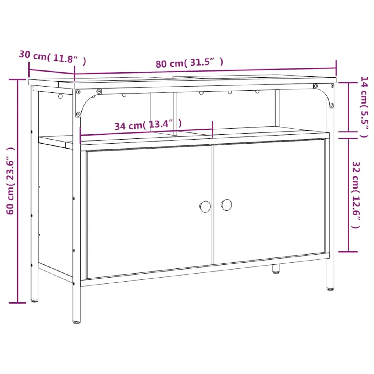 VidaXL Armoire Lavabo Salle de Bain Noir 80x30x60 cm