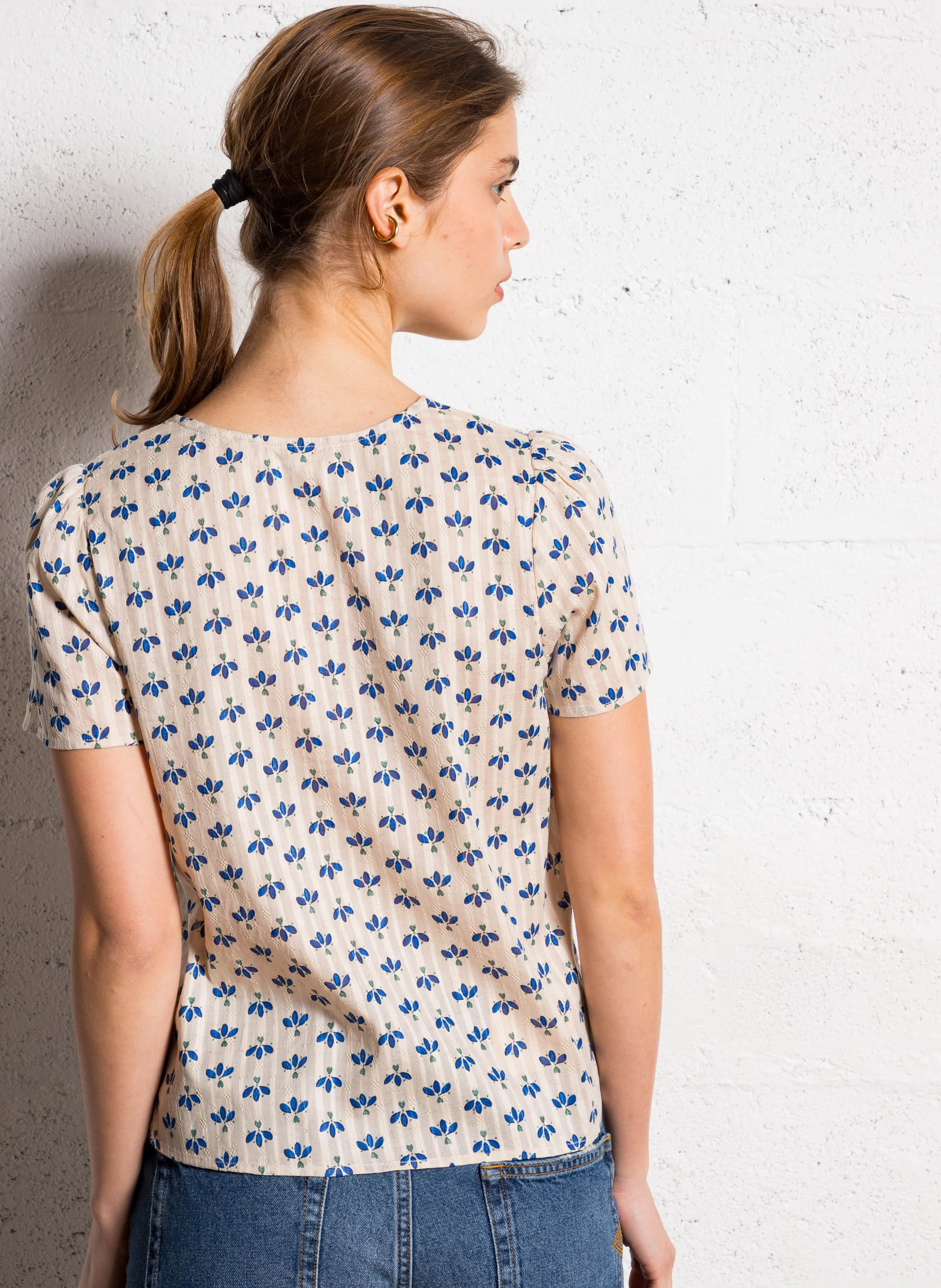 Blouse col rond en coton | Blanc