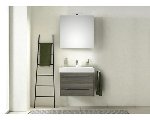 Pelipal Milano badkamermeubelset, BxHxD 70 x 56,9 x 45 cm, grafiet getextureerde fronten met witte mineraalgietwastafel, SET-138-002