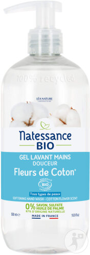 Natessance Gel Lavant Mains Douceur Fleurs De Coton Bio Flacon Pompe 500ml