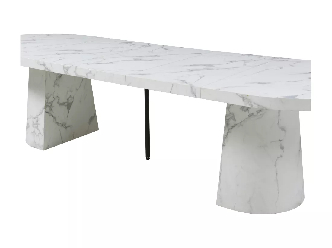 Table à manger extensible 6 à +12 personnes en MDF - Effet marbre blanc - CLOEVA