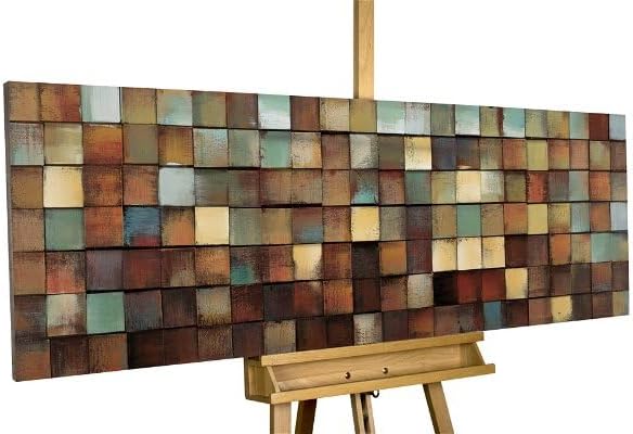 KunstLoft Wanddeko Holz rustikal | 100% HANDGEFERTIGT | 144x44x7cm | Holzbild 'More is more' | Abstrakt | Braun Grün | Wandbild Holz