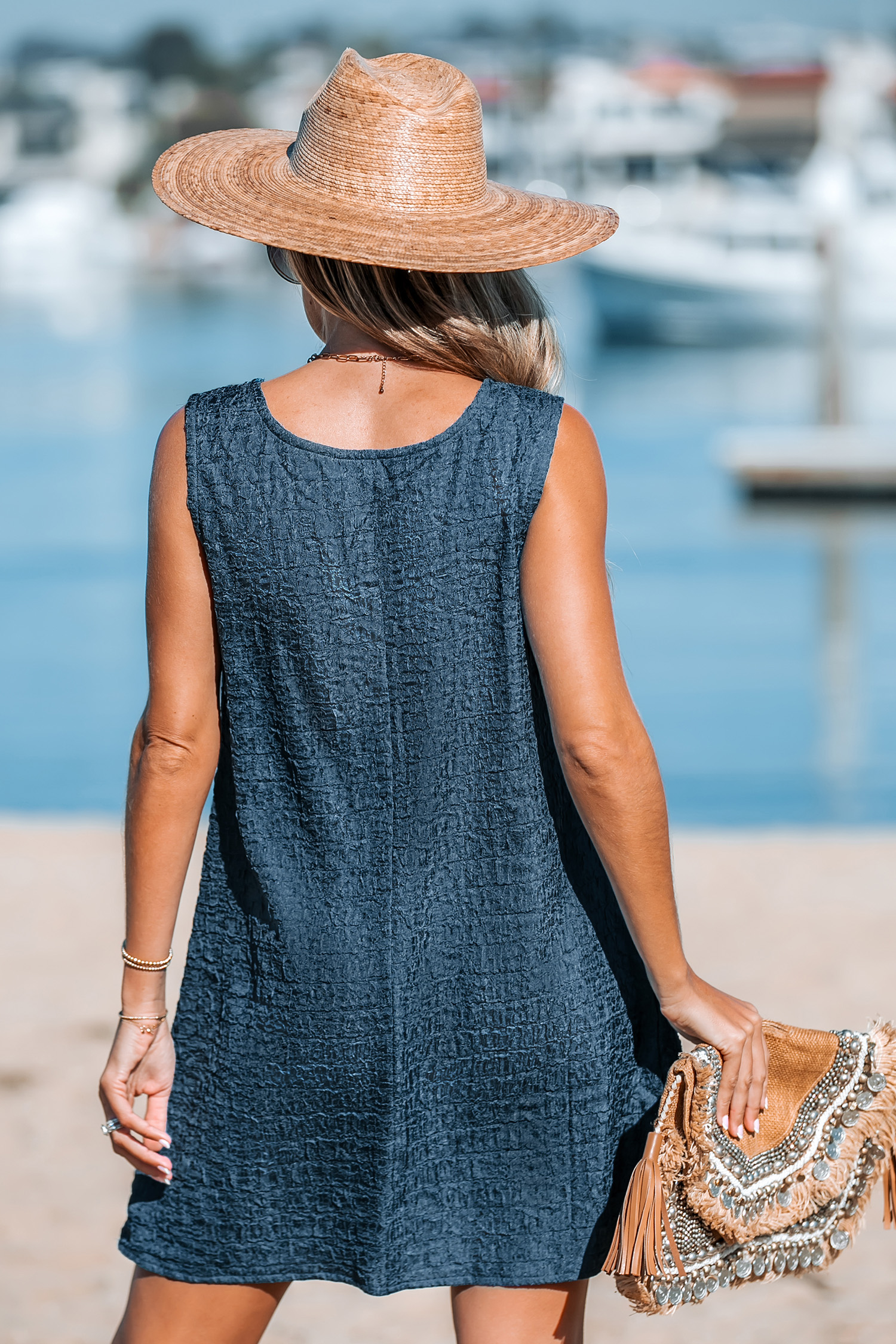 Robe midi à col rabattu bleue