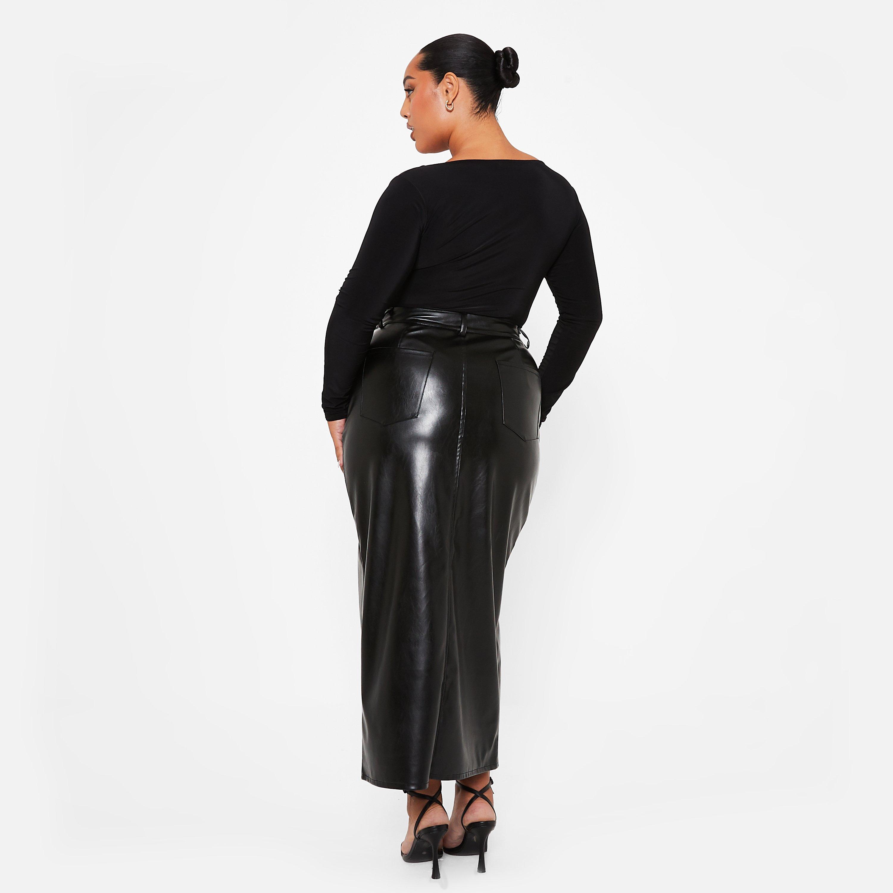 I Saw It First ISAWITFIRST Faux Leather Split Front Midi Skirt