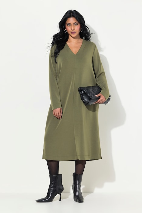 Sweatkleid, V-Ausschnitt, Langarm, Taschen, Modalmix