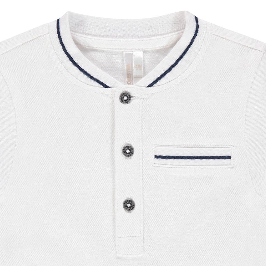 Polo manches courtes en coton bio à rayure contrastée - Blanc