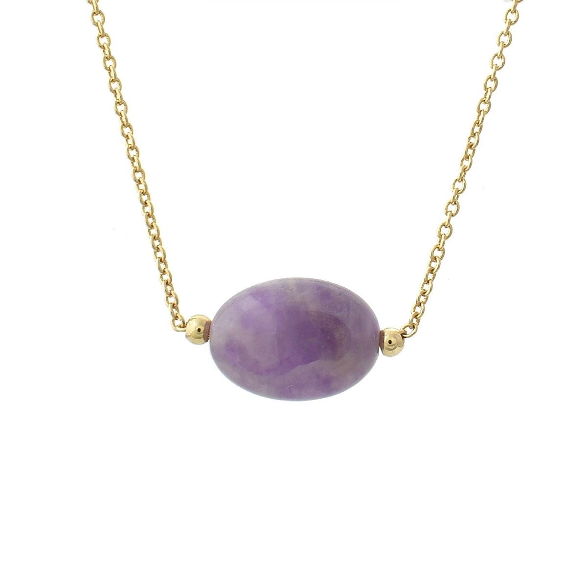 Collier améthyste pierre naturelle ovale Plaqué OR 750 3 microns
