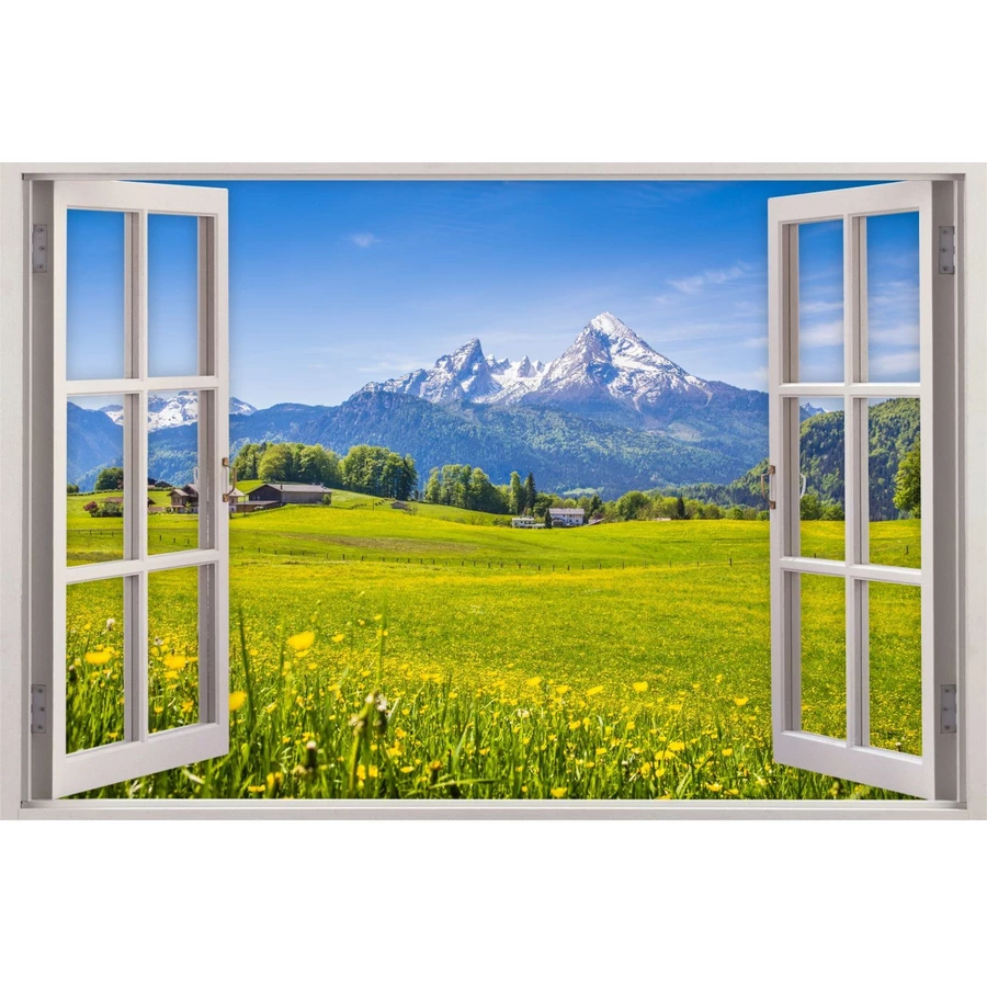Nikima Wandtattoo 151 Fenster - Alpen Berge in 5 vers. Größen bunt