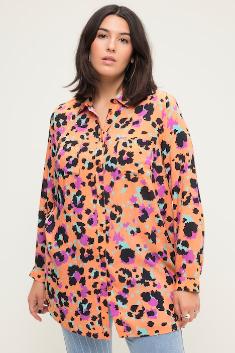 Hemdbluse, Boxy Shape, Color-Leo, Hemdkragen, Langarm
