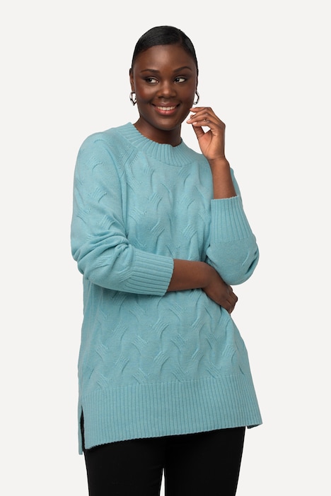 Pullover, Zopfmuster, Stehkragen, Raglan-Langarm