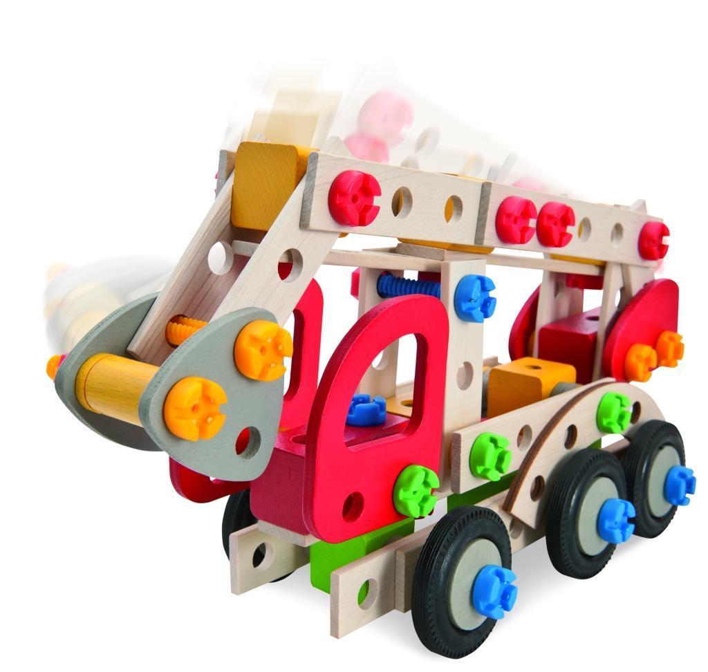 Holz-Feuerwehrauto CONSTRUCTOR 155-teilig in bunt