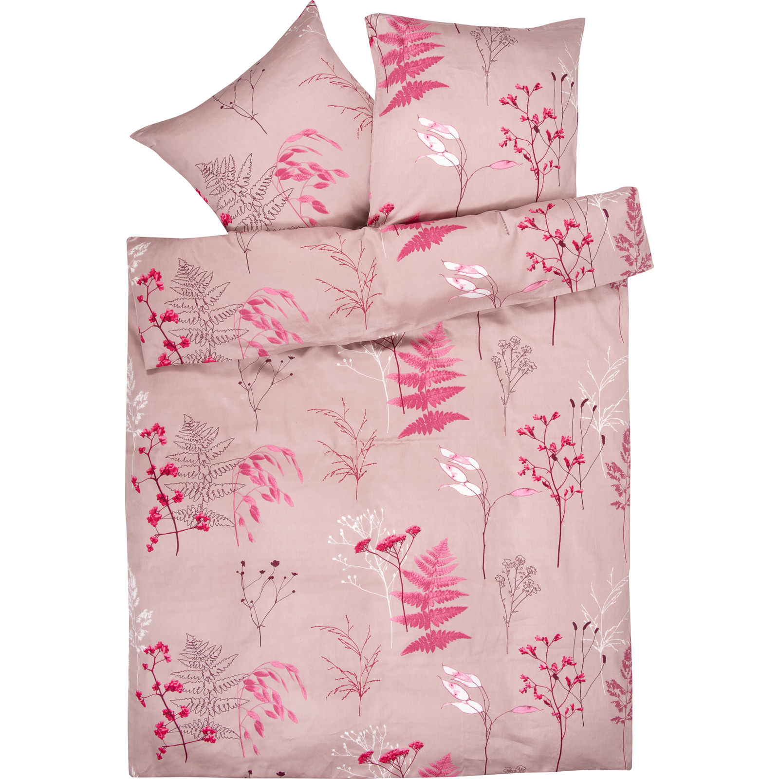 Bettwäsche mauve mit floralem Muster 200x210 2x65x65 Bettanzug Fra