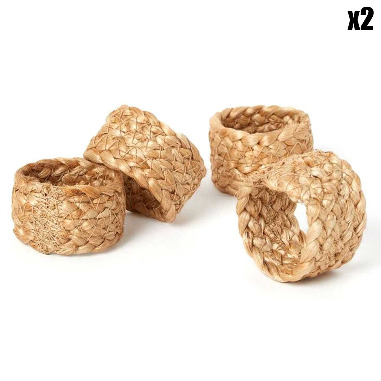 Home Deco Factory 8 Ronds de serviette jute beiges - 4x3x4 cm